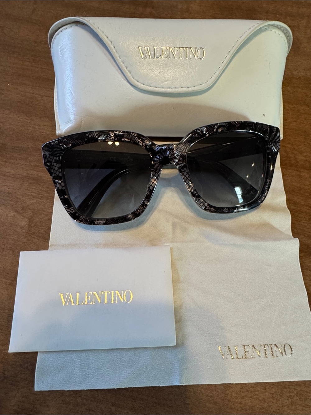 Vintage Valentino Black Patterned Square Sunglasses with Gradient Lenses